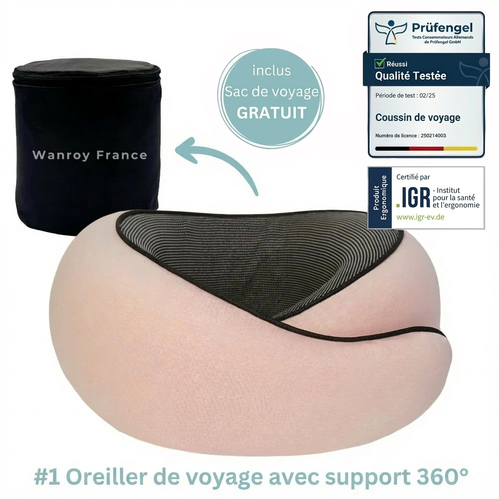 Coussin de voyage Wanroy rose - oreiller confort avion