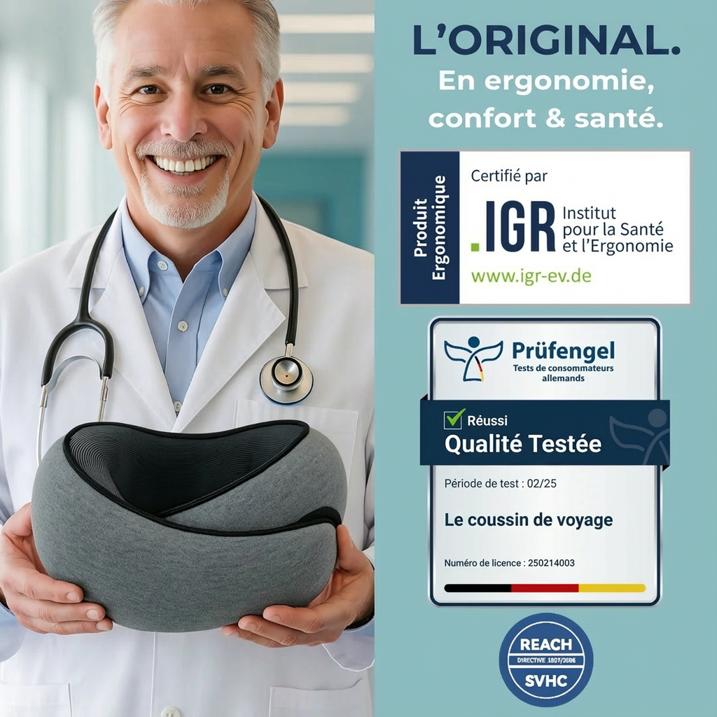 Ergonomie oreiller de voyage Wanroy - soutien cervical naturel